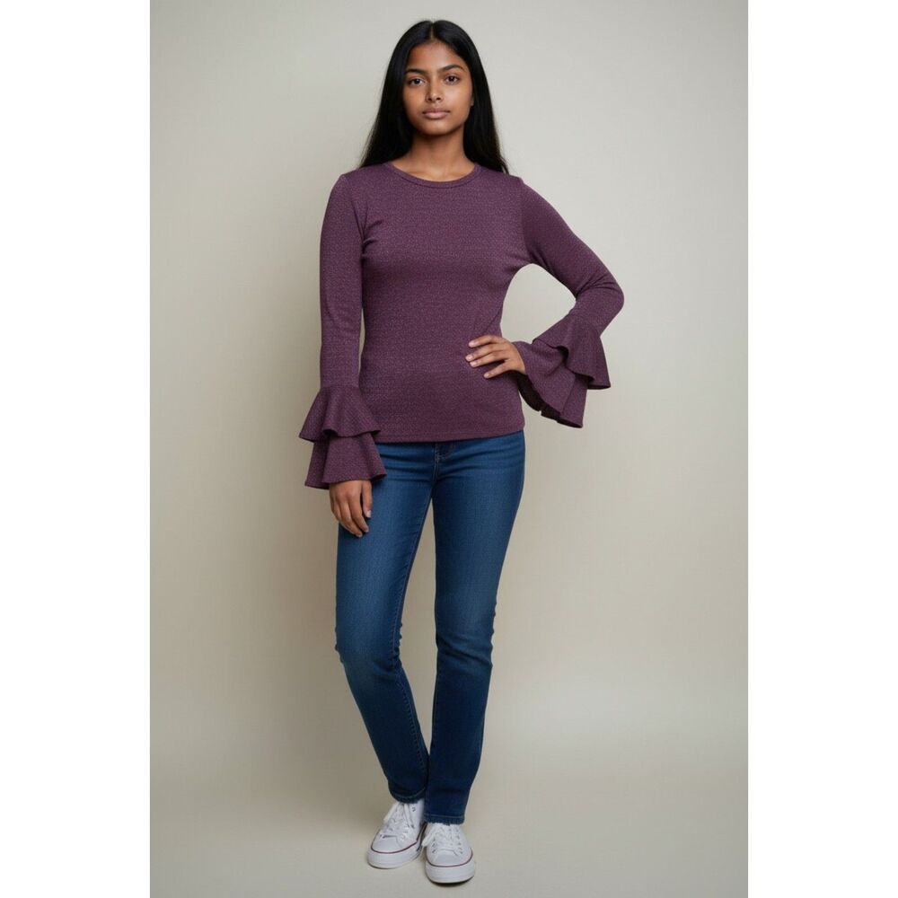 Jodifl Plum Purple Ruffle Sleeve Knit Top Women’s Medium